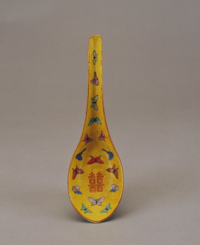 图片[2]-Yellow ground pink butterfly double happiness spoon-China Archive